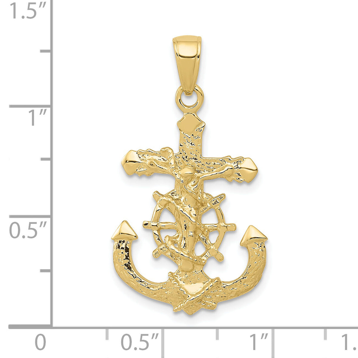 10K Polished & Textured 2-D Mariners Crucifix Rope/Wheel Pendant-10K5577