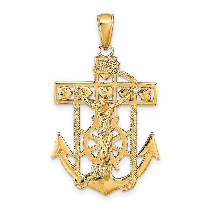 10K Polished Textured Mariners Crucifix Pendant-10K5580