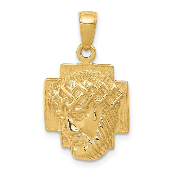 10K Gold Polished 2-D Small Jesus Head with Crown Pendant-10K5585