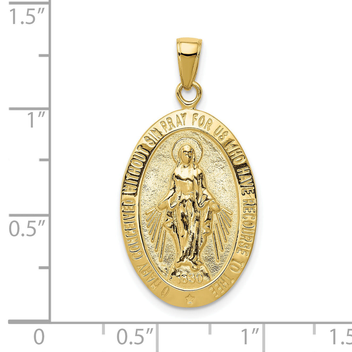 10K Gold Satin and Polished Finish Miraculous Medal Pendant-10K5647