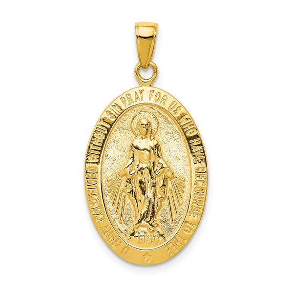 10K Gold Satin and Polished Finish Miraculous Medal Pendant-10K5647