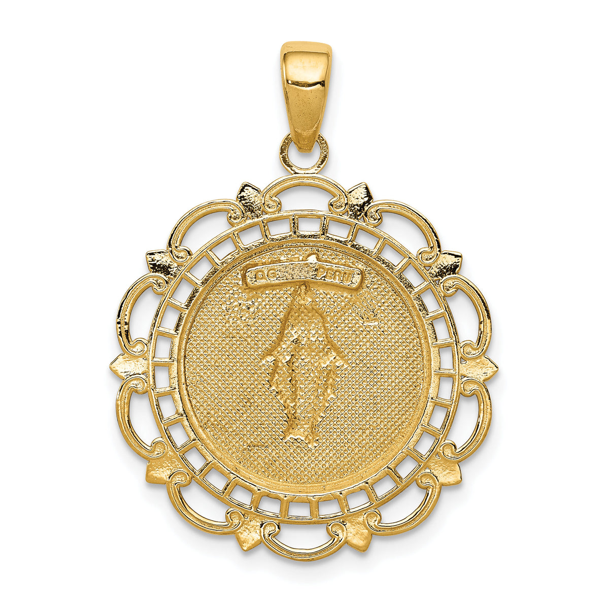 10K Polished Miraculous Medal With Scallop Frame Pendant-10K5653
