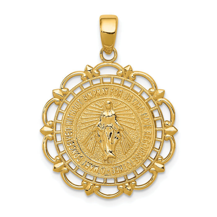 10K Polished Miraculous Medal With Scallop Frame Pendant-10K5653
