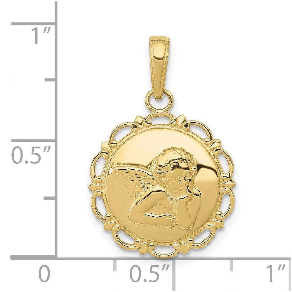 10K Gold Polished Angel/Cherub on Round Scallop Frame Pendant-10K5691