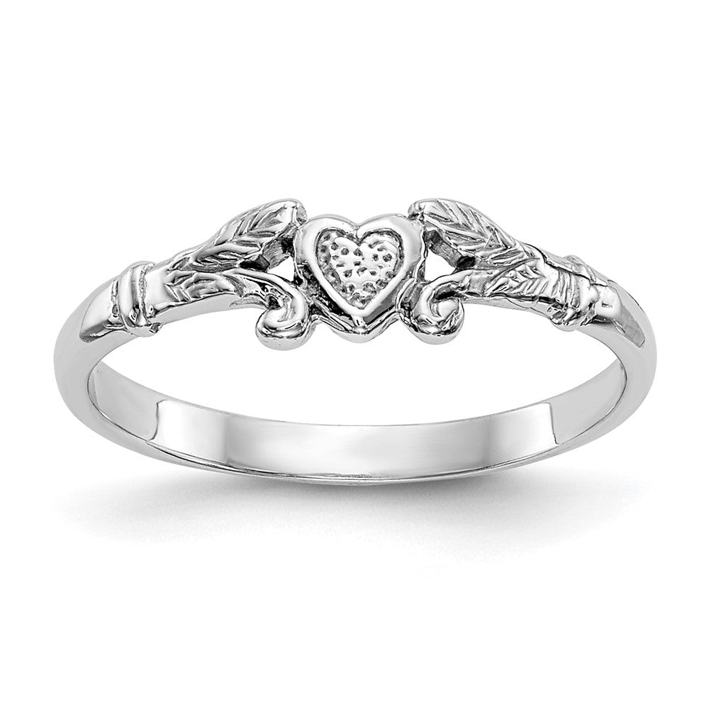 10K White Gold Textured Mini Heart Baby Ring-10K5794