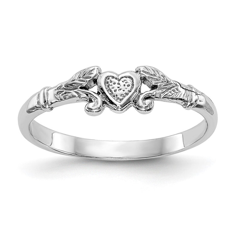 10K White Gold Textured Mini Heart Baby Ring-10K5794