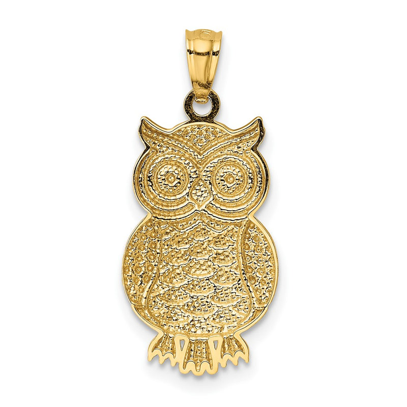 10K & Rhodium Polished & Textured Owl Pendant-10K5978