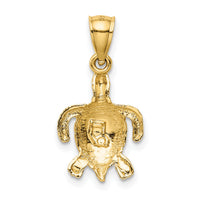 10k Polished and Textured Diamond-cut Sea Turtle Pendant-10K6032