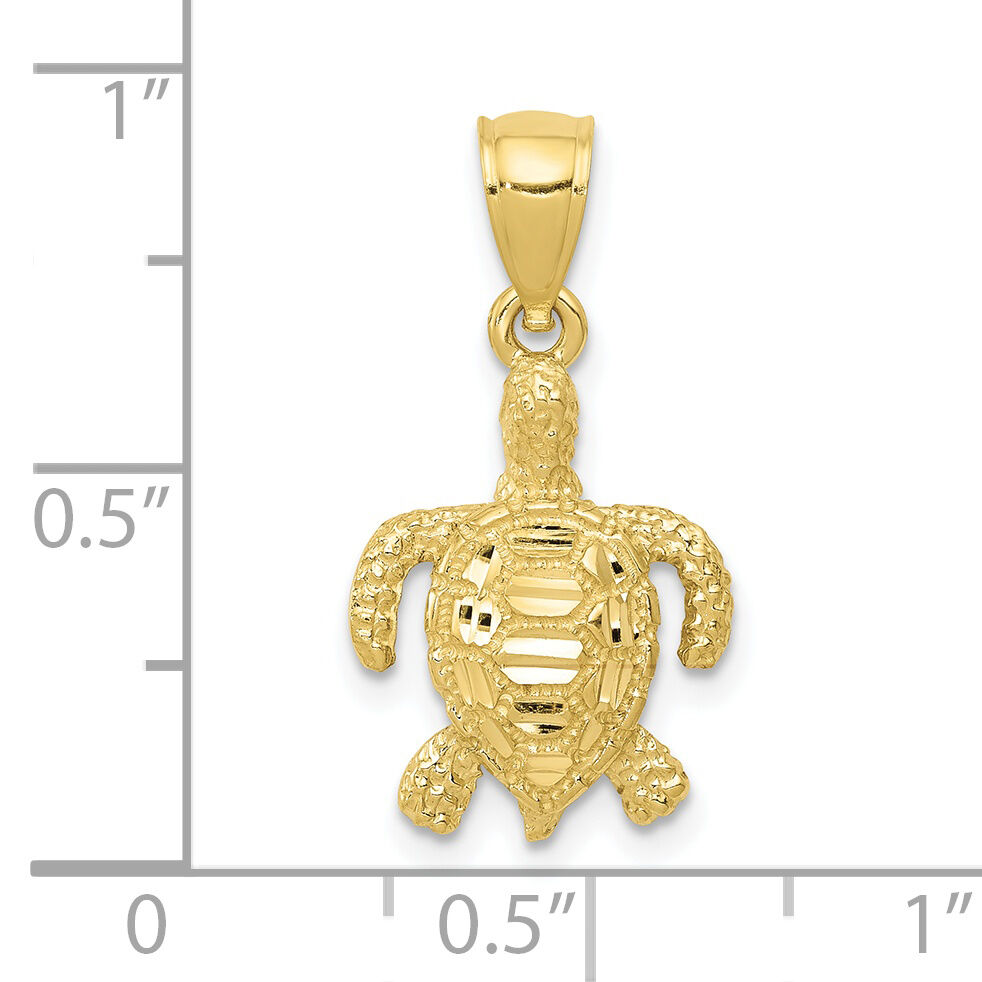 10k Polished and Textured Diamond-cut Sea Turtle Pendant-10K6032