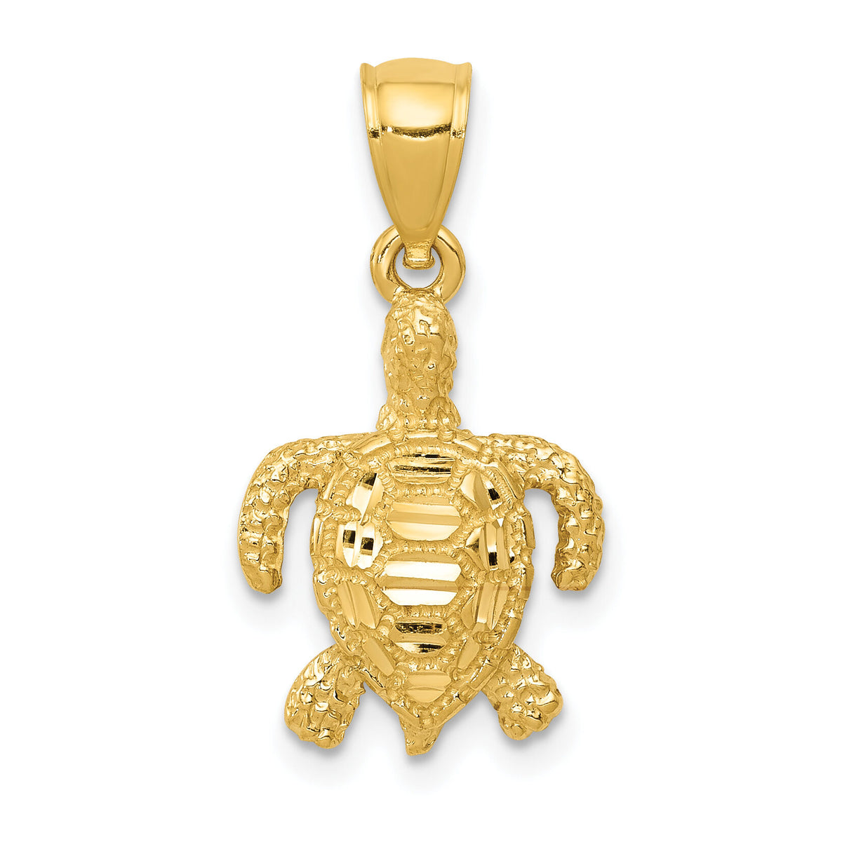 10k Polished and Textured Diamond-cut Sea Turtle Pendant-10K6032