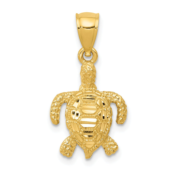 10k Polished and Textured Diamond-cut Sea Turtle Pendant-10K6032
