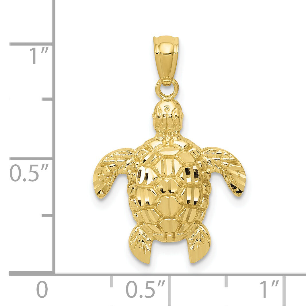 10k Diamond-cut Polished Sea Turtle Pendant-10K6033