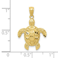10k Diamond-cut Polished Sea Turtle Pendant-10K6033