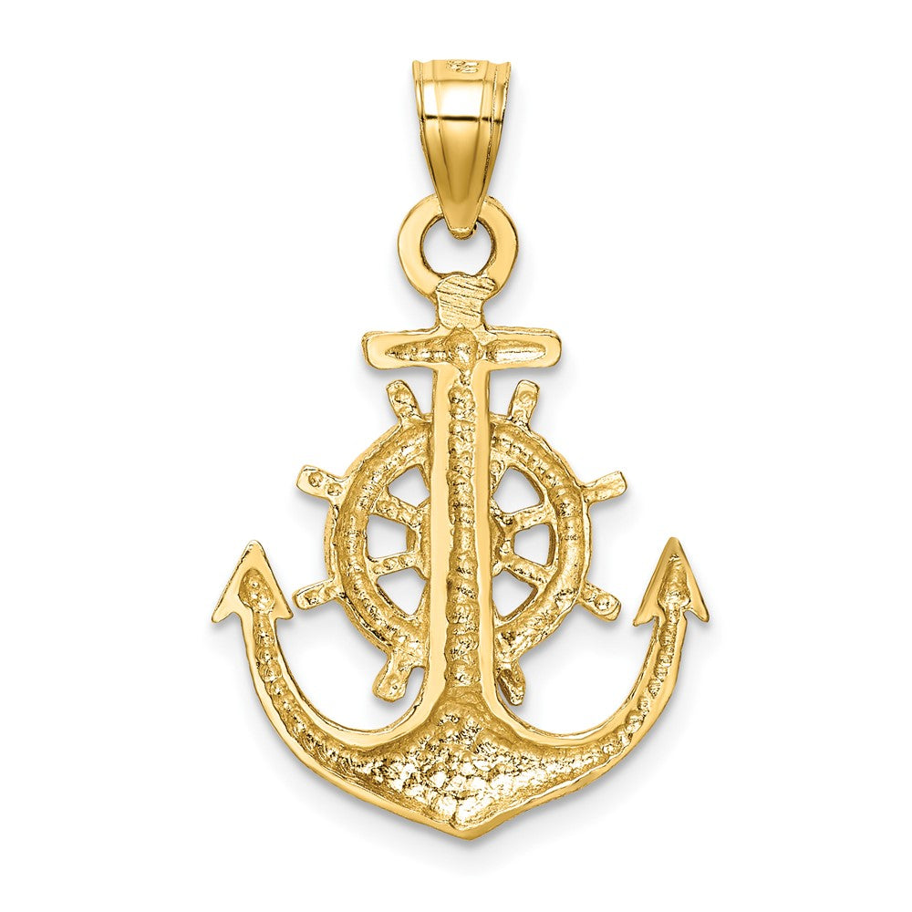 10k Satin Diamond-cut Anchor Pendant-10K6092