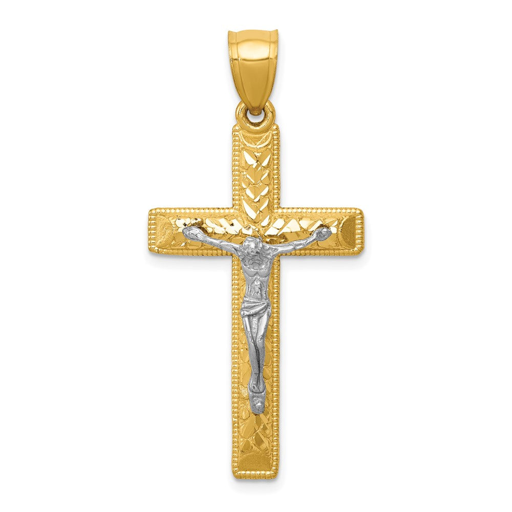 10k Two-tone Diamond Cut Crucifix Pendant-10K6304
