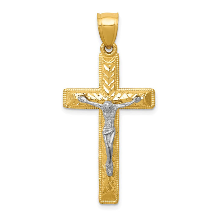 10k Two-tone Diamond Cut Crucifix Pendant-10K6304