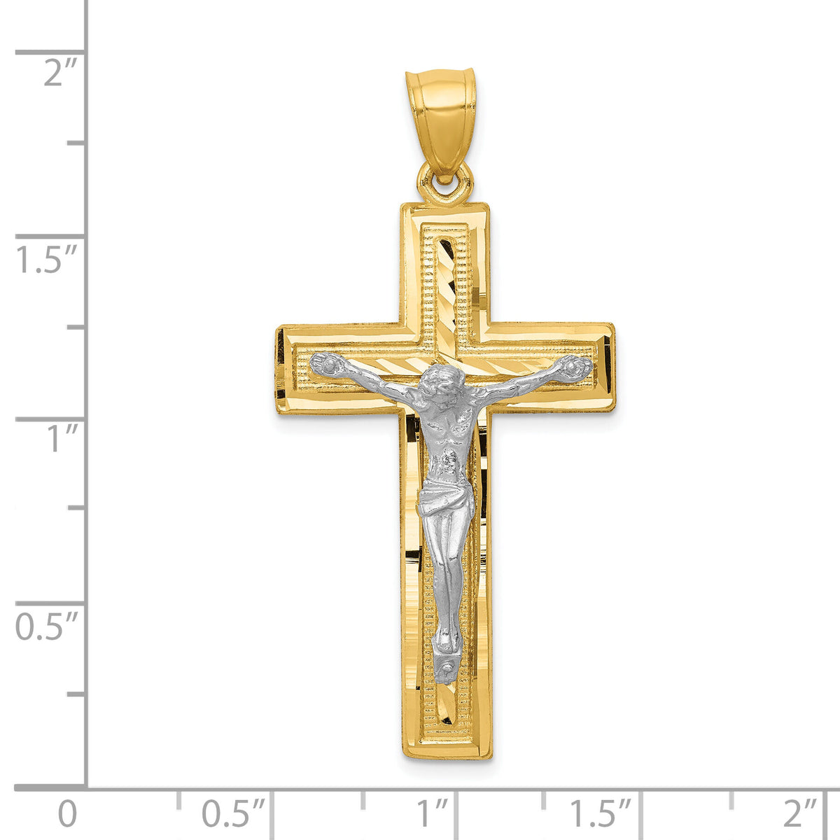 10k Two-tone Diamond-cut Latin Crucifix Pendant-10K6314