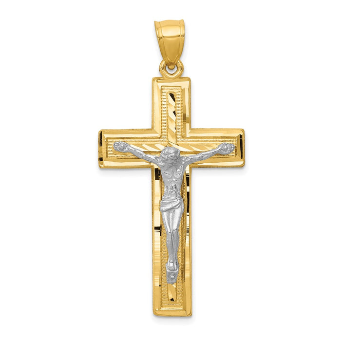 10k Two-tone Diamond-cut Latin Crucifix Pendant-10K6314