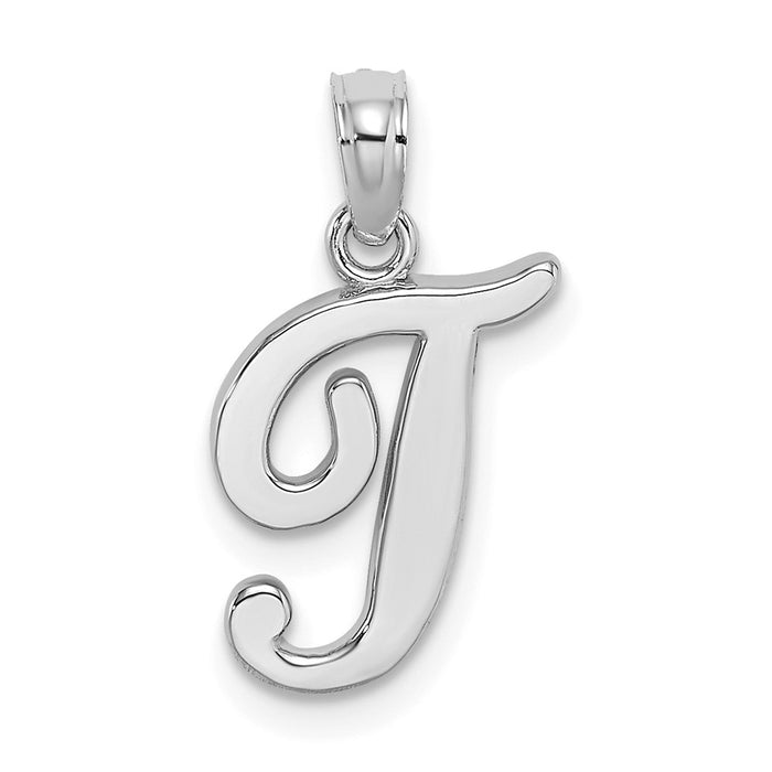 10K White Gold Polished T Script Initial Charm-10K6422WT