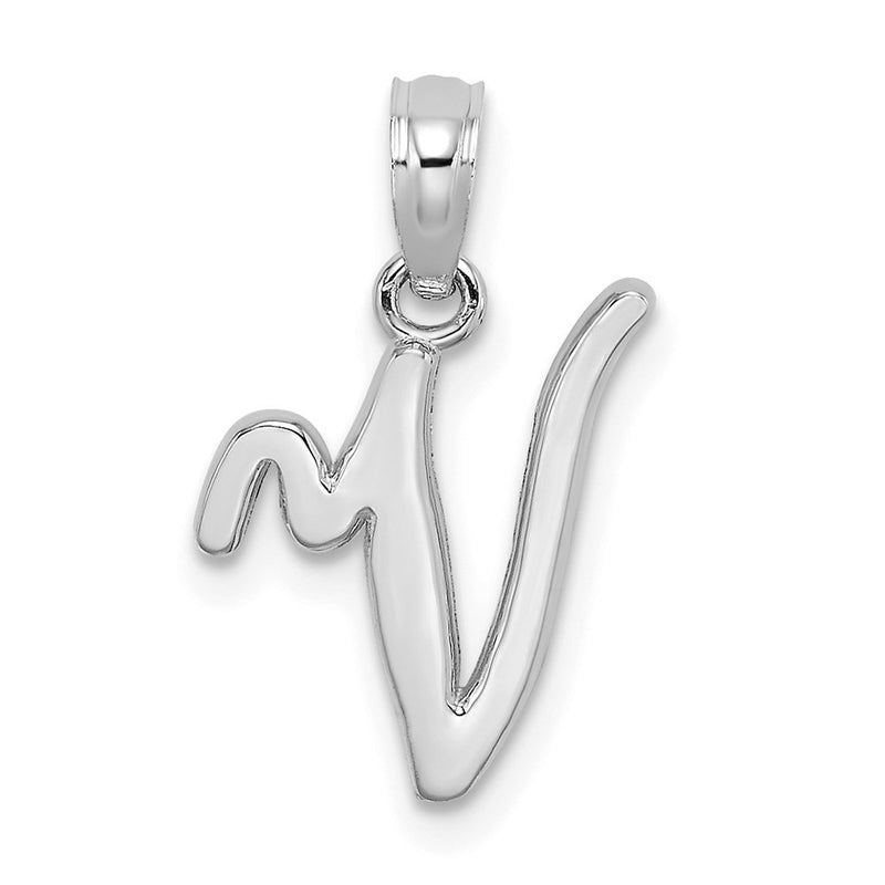 10K White Gold Polished V Script Initial Charm-10K6422WV