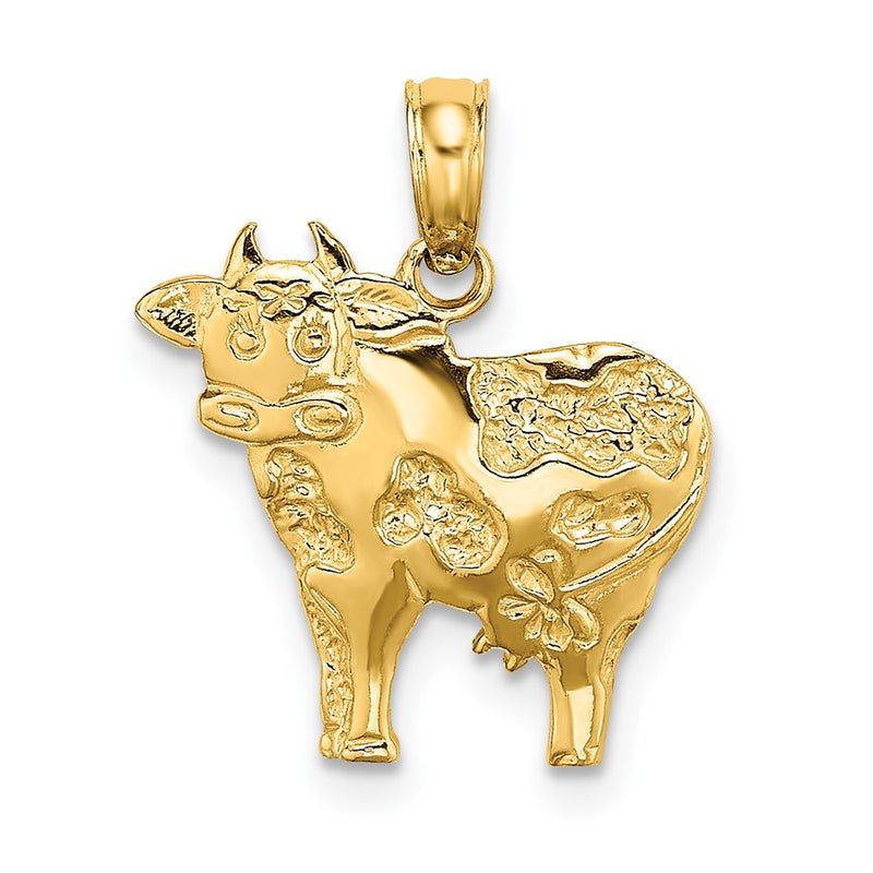 10K 2-D Polished Playful Cow Charm-10K6454