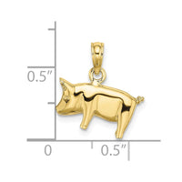 10k 3-D Polished Pig with Curly Tail Charm-10K6465