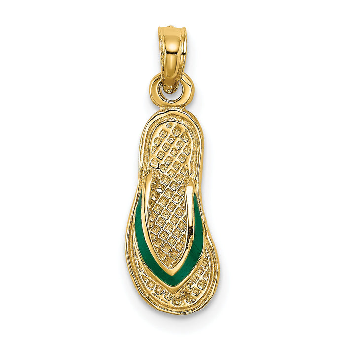 10K 3D W/ Green Enamel Single Flip-Flop Charm-10K6668