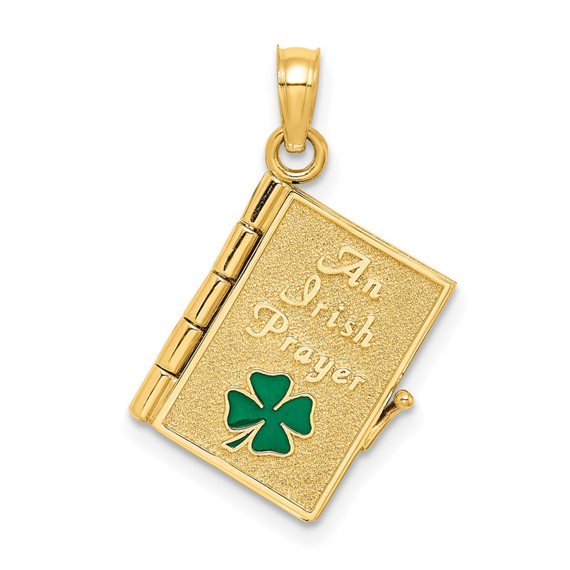 10K 3-D Moveable Enameled AN IRISH PRAYER Book w/Clover Charm-10K6989