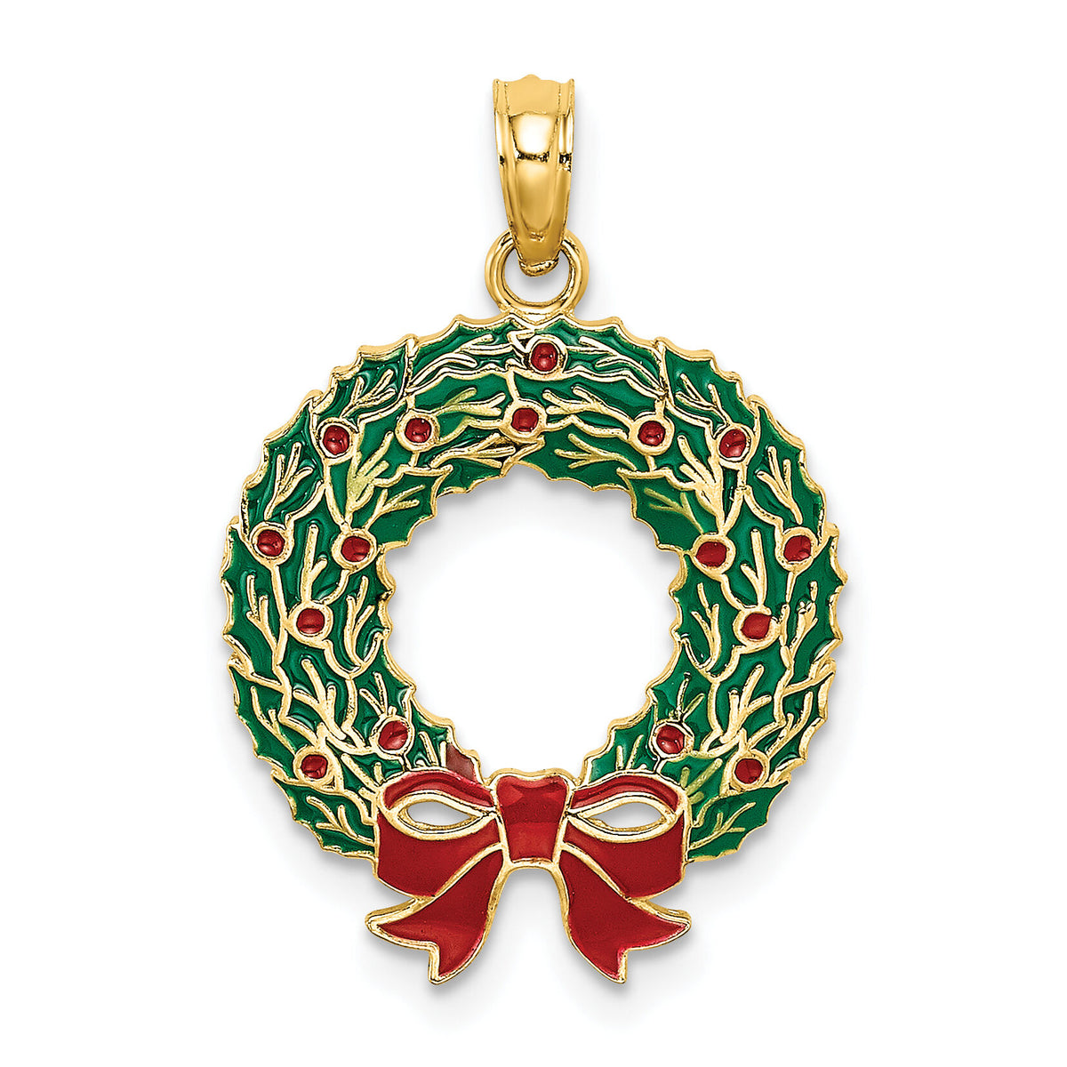 10K Enamel Christmas Wreath Charm-10K6991