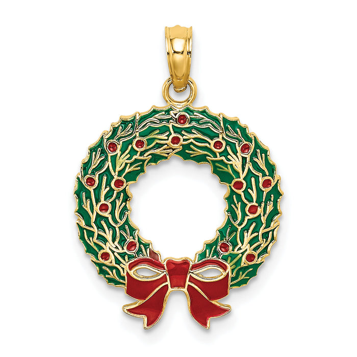 10K Enamel Christmas Wreath Charm-10K6991