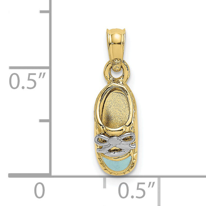 10K w/Rhodium 3-D Light Blue Enamel Baby Shoe Charm-10K7074