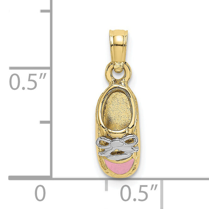 10K w/Rhodium 3-D Pink Enamel Baby Shoe Charm-10K7075