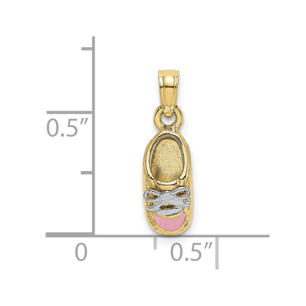 10K w/Rhodium 3-D Pink Enamel Baby Shoe Charm-10K7075