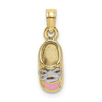 10K w/Rhodium 3-D Pink Enamel Baby Shoe Charm-10K7075