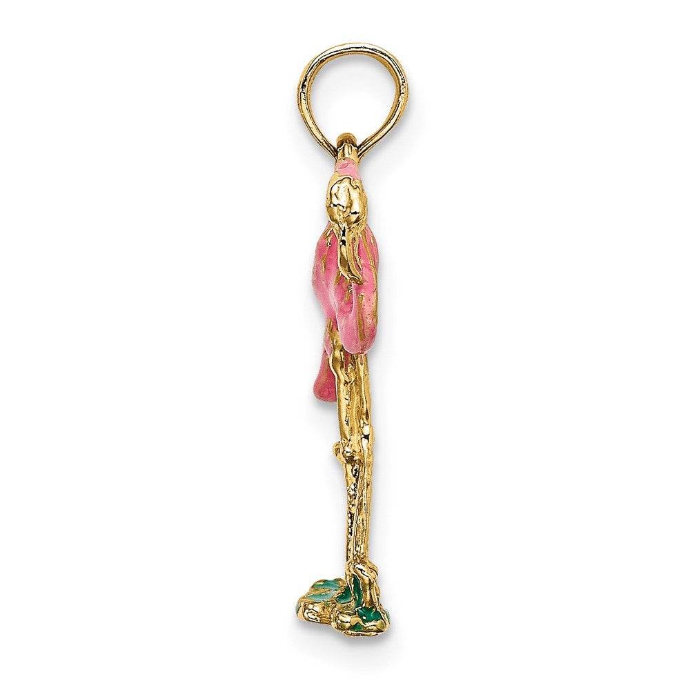 10K 3-D Pink Enamel Flamingo Charm-10K7080