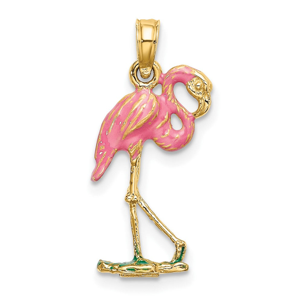 10K 3-D Pink Enamel Flamingo Charm-10K7080