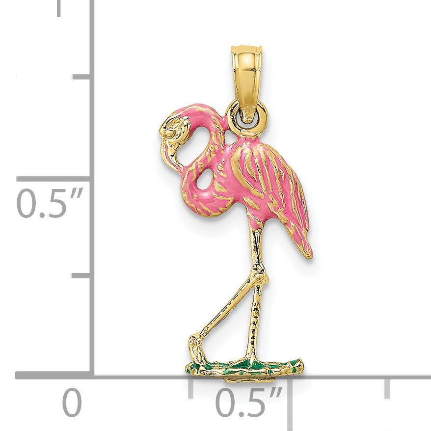 10K 3-D Pink Enamel Flamingo Charm-10K7080