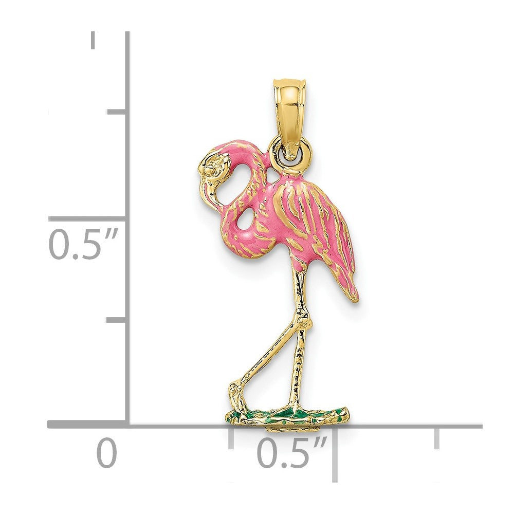 10K 3-D Pink Enamel Flamingo Charm-10K7080