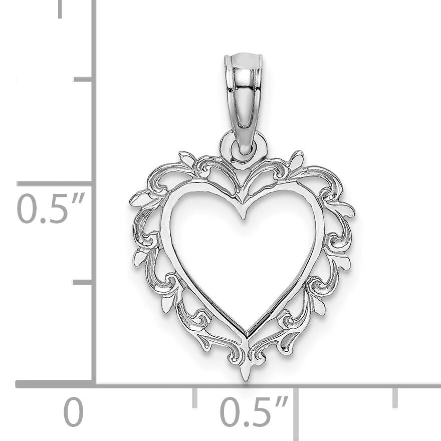 10K White Gold Heart w/ Lace Trim Charm-10K7099W