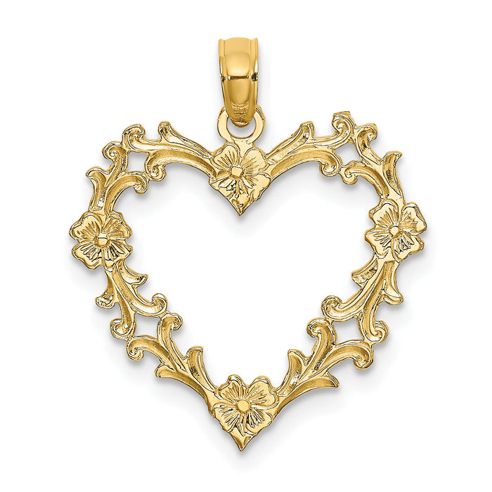 10K Cut-Out Floral Heart Charm-10K7107