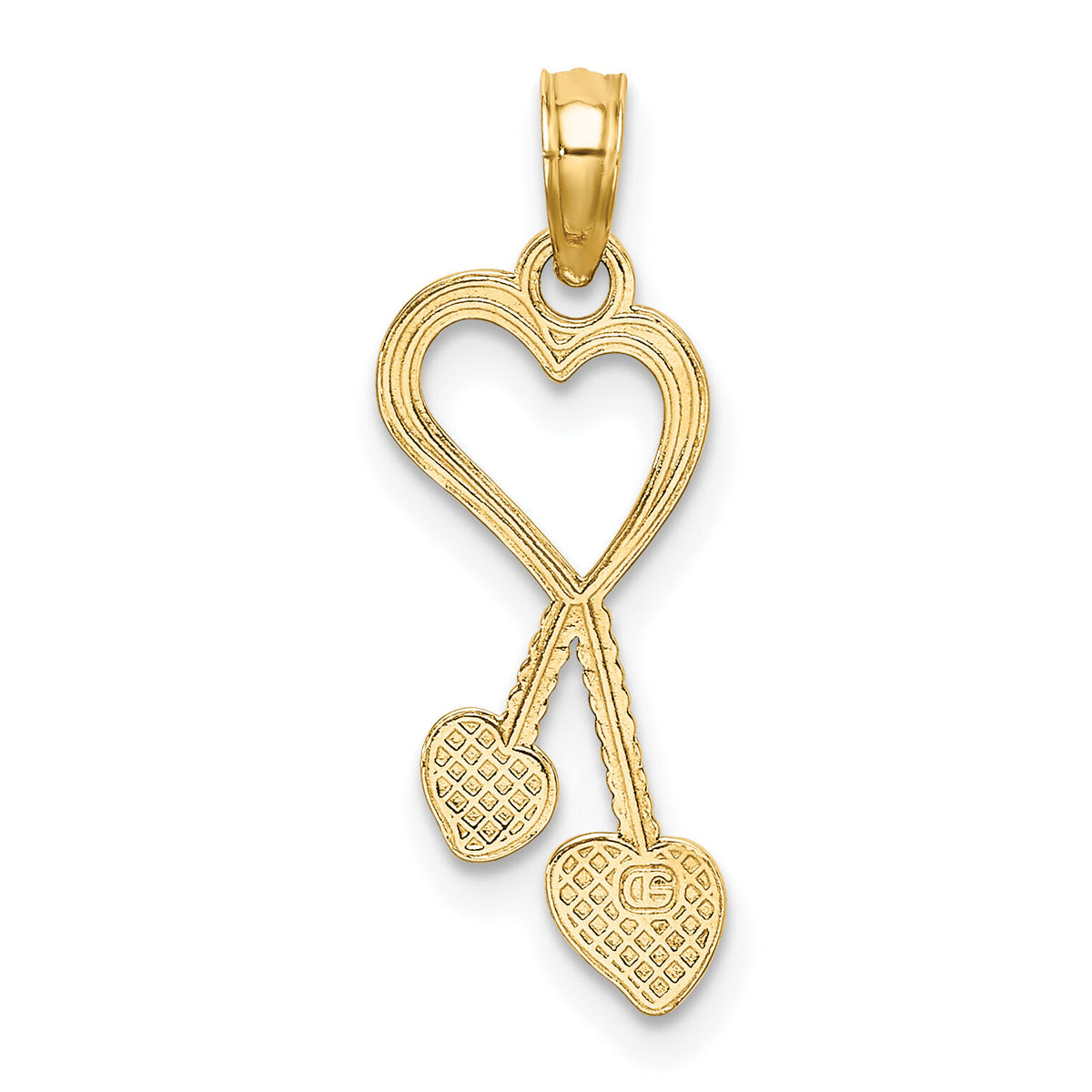 10K Polished Heart w/ Double Heart Beaded Tassle Charm-10K7114