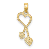 10K Polished Heart w/ Double Heart Beaded Tassle Charm-10K7114