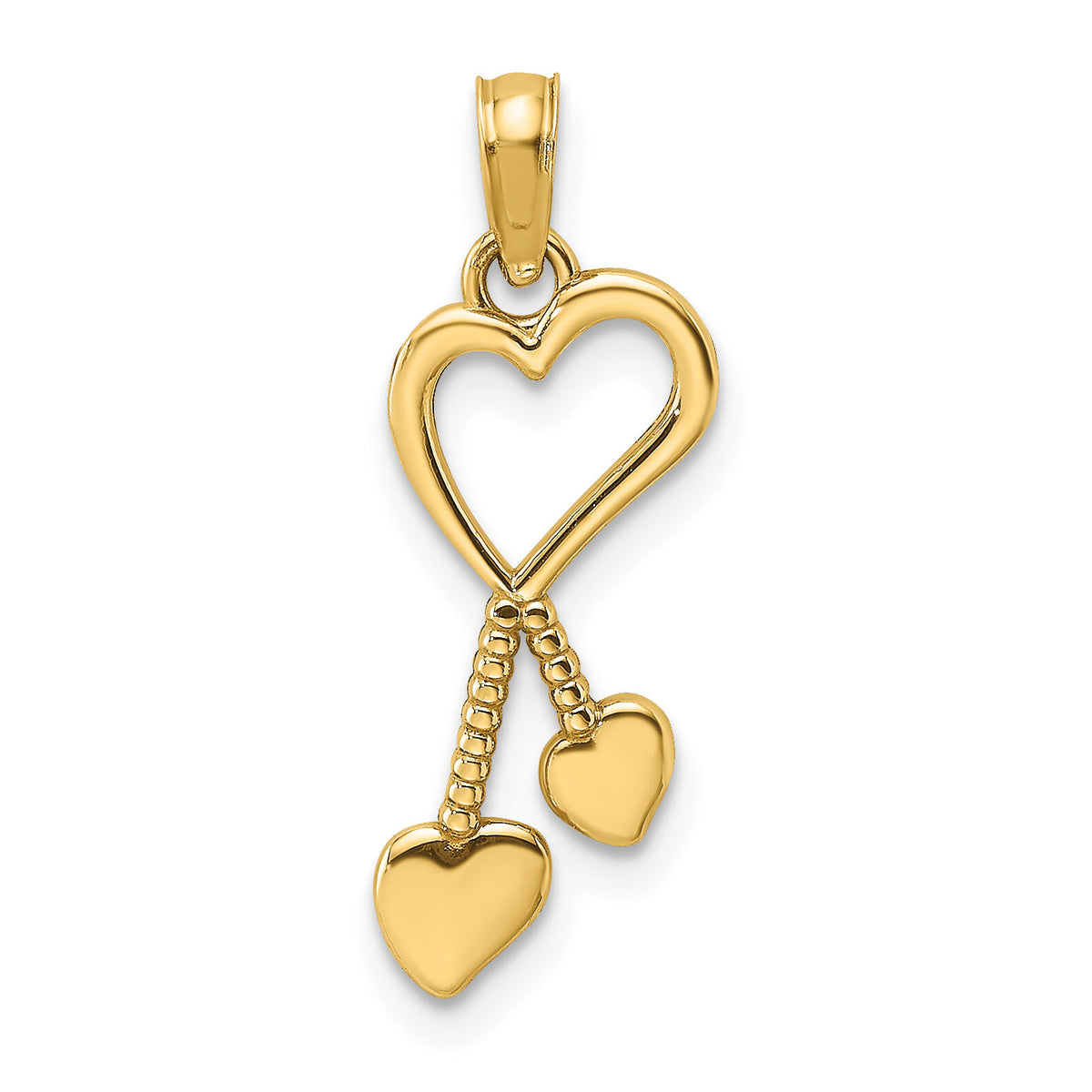 10K Polished Heart w/ Double Heart Beaded Tassle Charm-10K7114