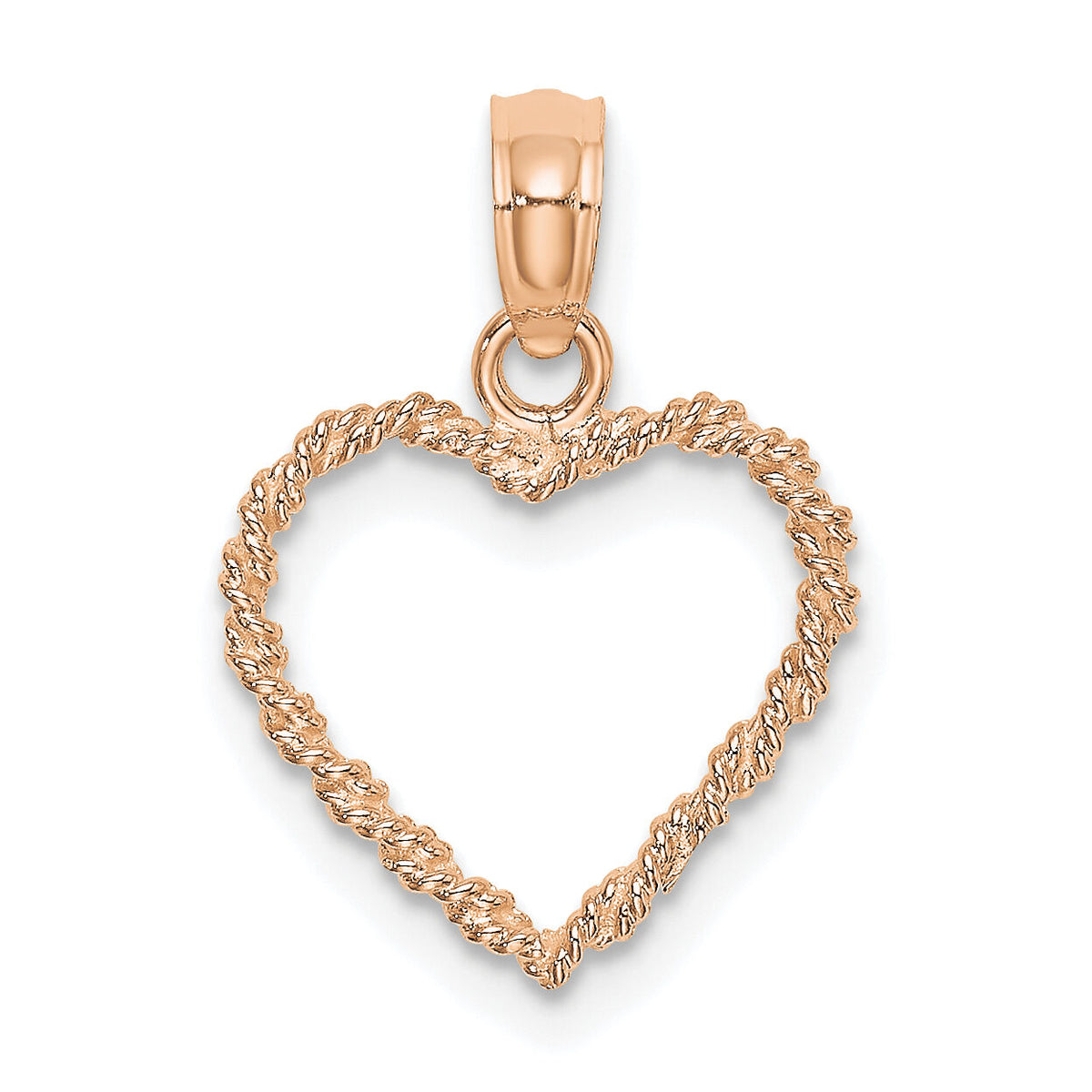 10K Rose Gold 3D Polished Rope Heart Pendant-10K7125R