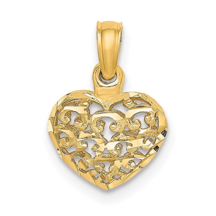 10K 3-D and D/C Mini Puffed Heart Charm-10K7130