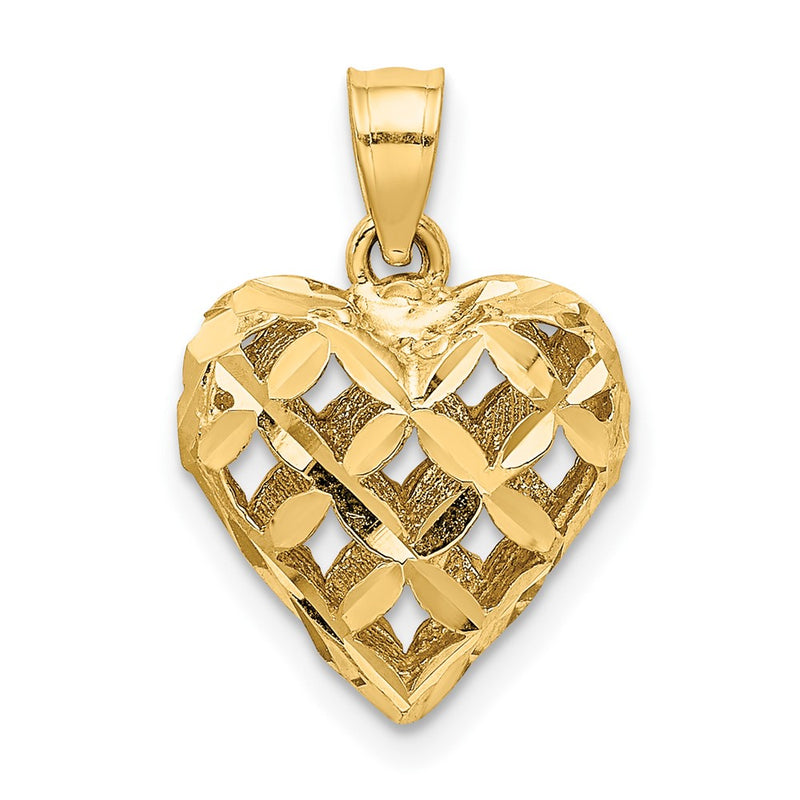 10K 3-D Diamond-cut Filigree Puffed Heart Charm-10K7131