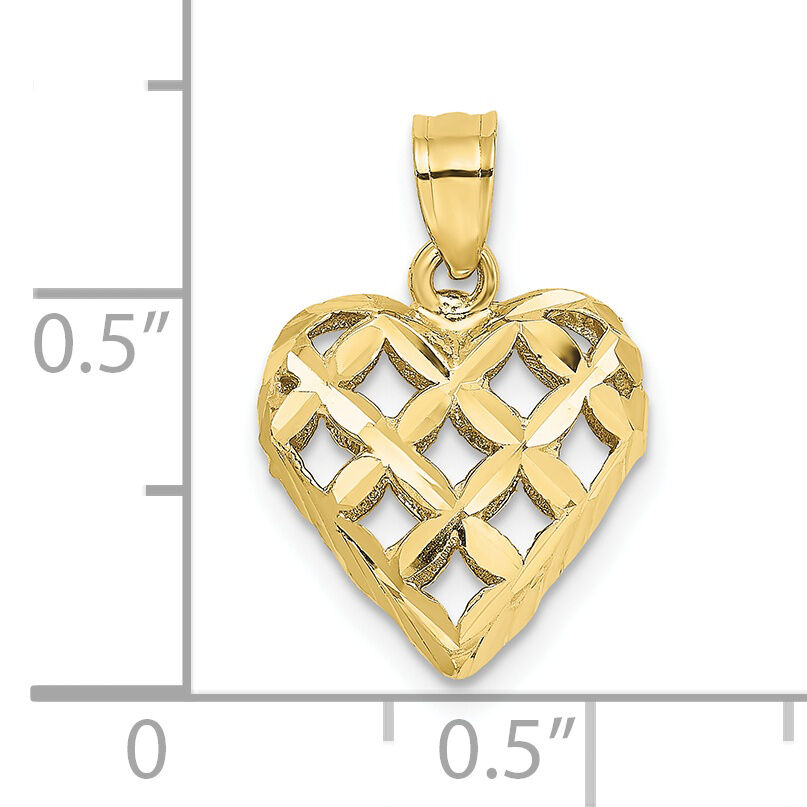 10K 3-D Diamond-cut Filigree Puffed Heart Charm-10K7131
