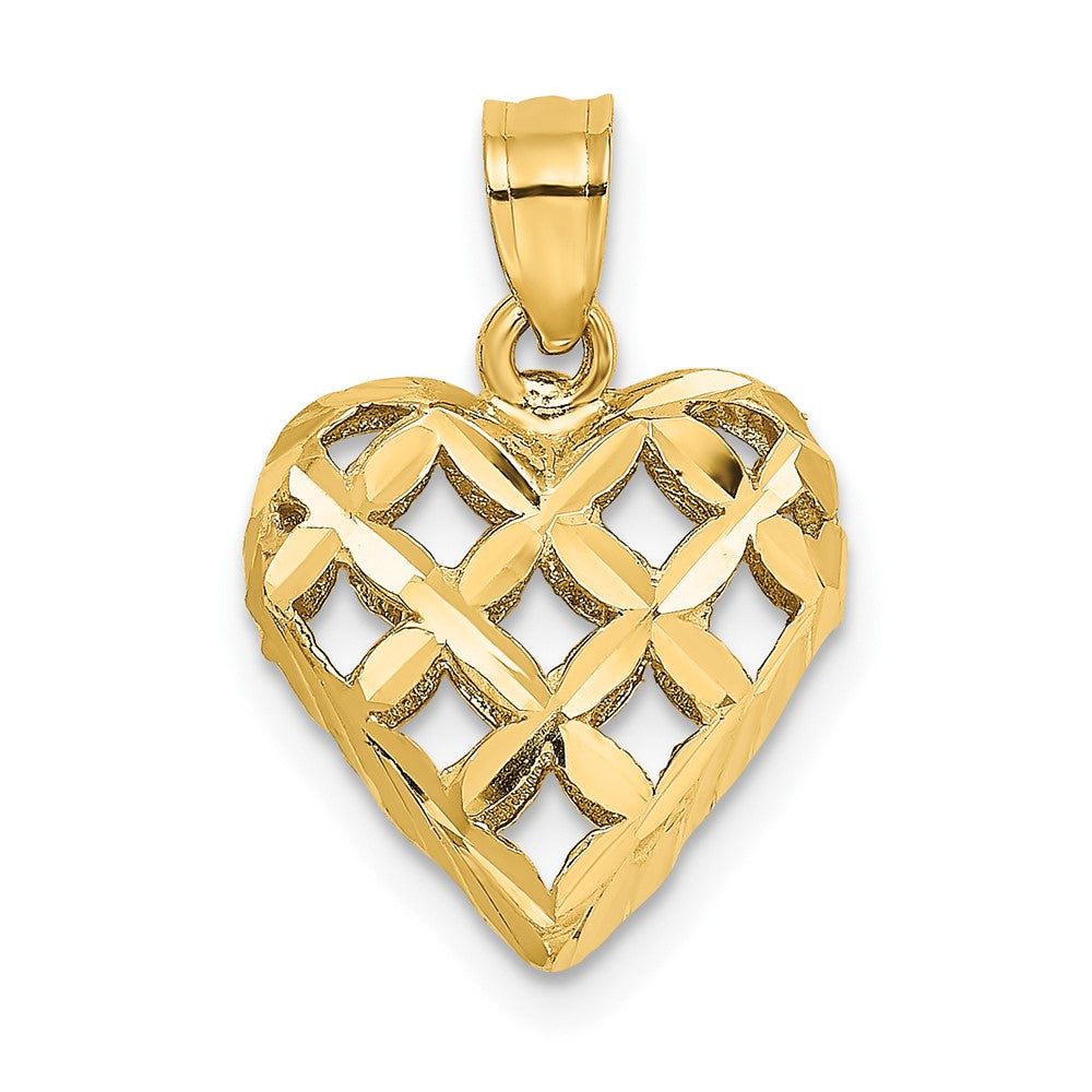 10K 3-D Diamond-cut Filigree Puffed Heart Charm-10K7131