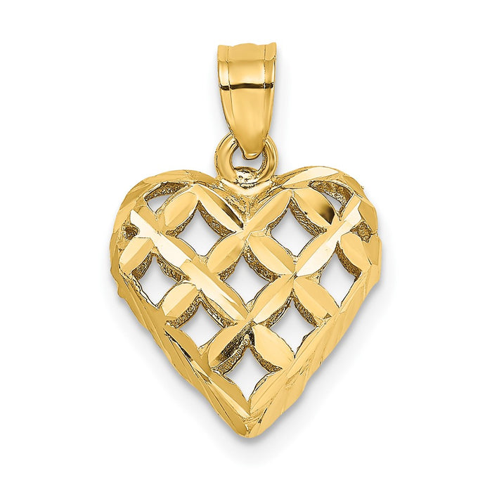 10K 3-D Diamond-cut Filigree Puffed Heart Charm-10K7131