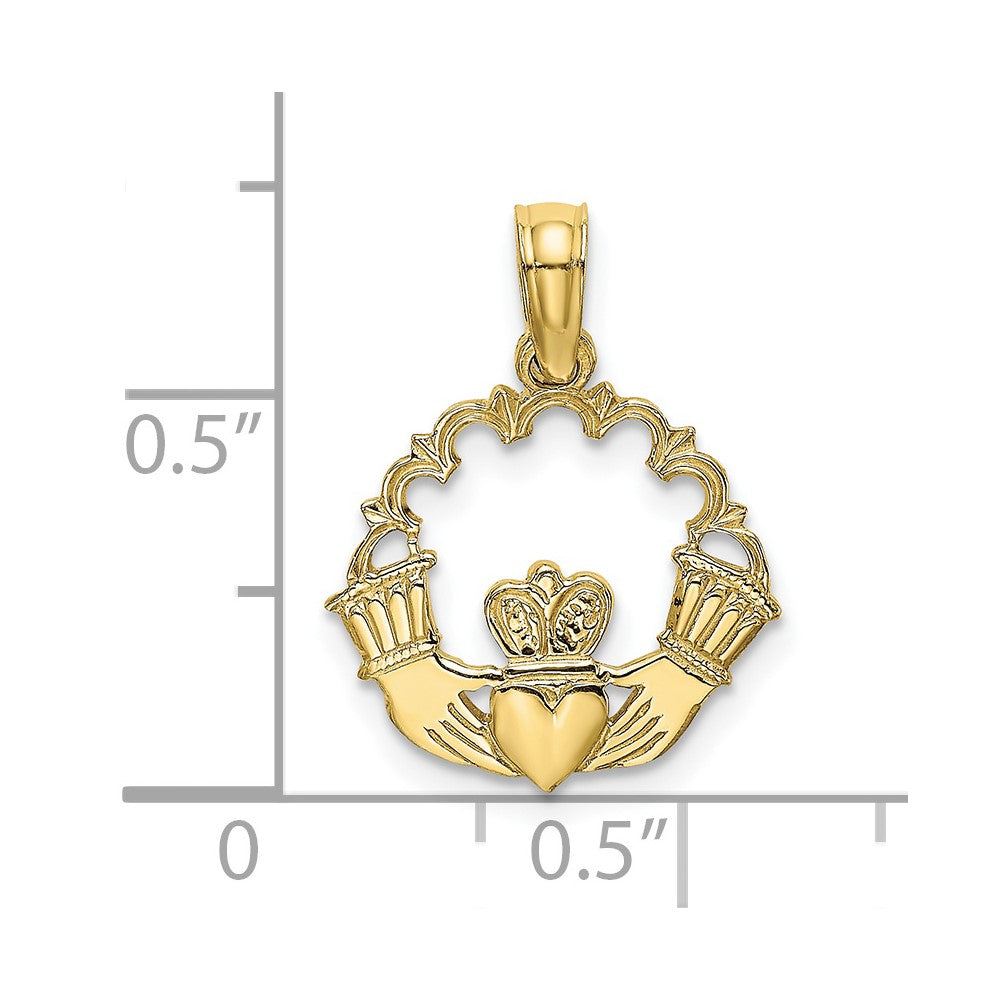 10K Engraved Claddagh In Scallop Circle Charm-10K7164